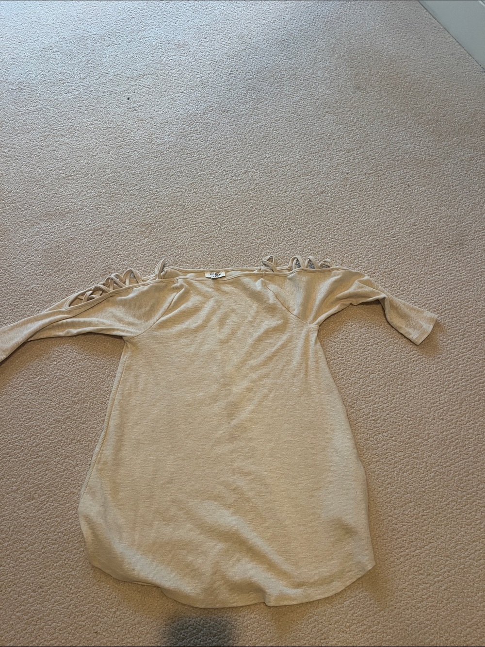Umgee Beige Cutout Shoulder Long Sleeve Knit Top